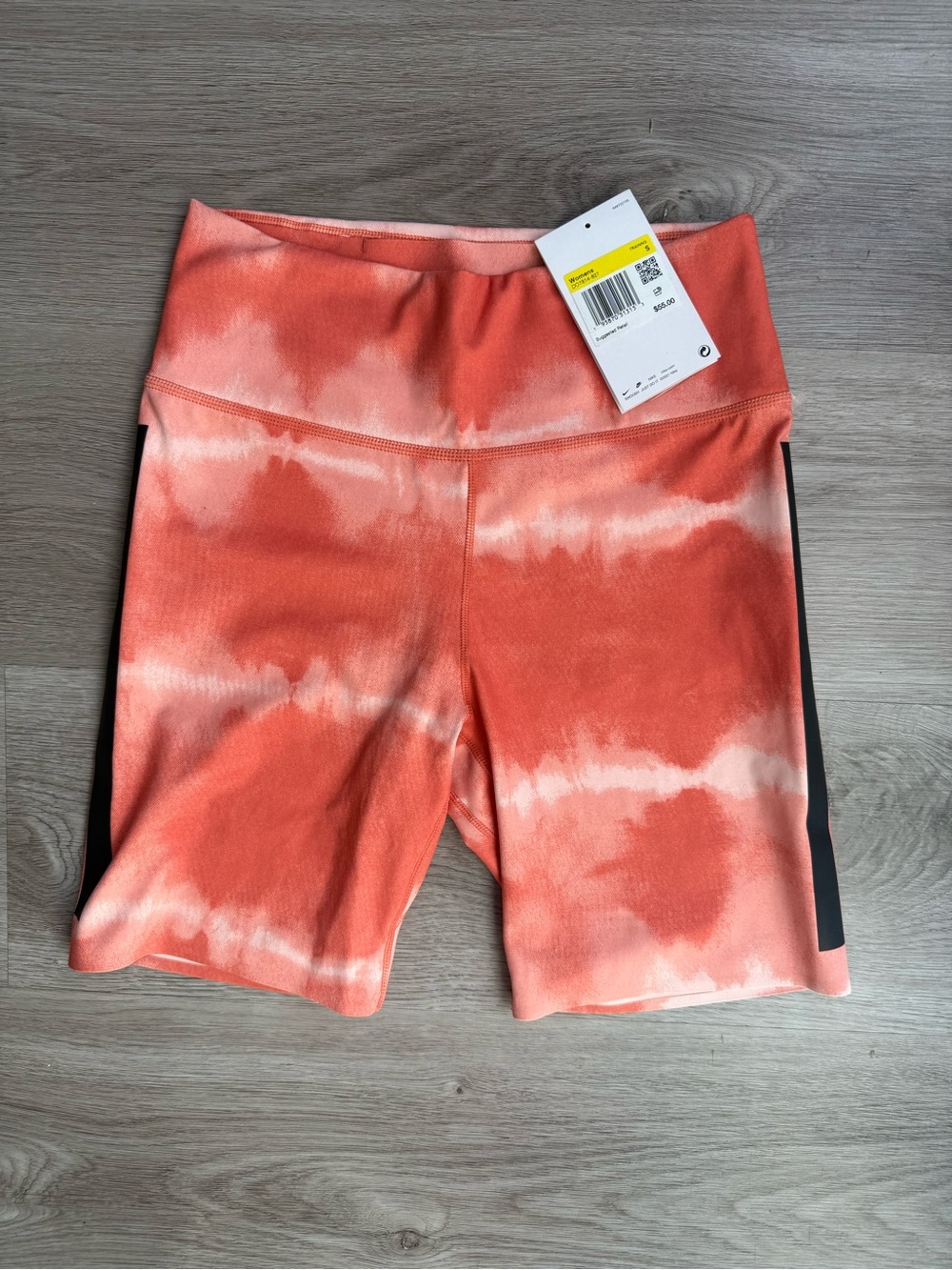 Nike Coral Tie-Dye Bike Shorts with Black Side Stripes